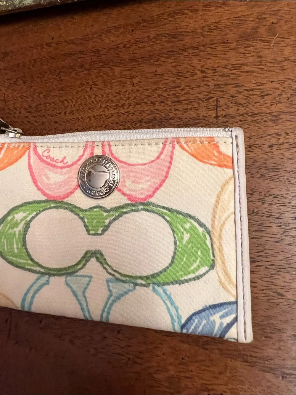 Coach Y2K Multicolor Scribble Print Card Case with Key Ring